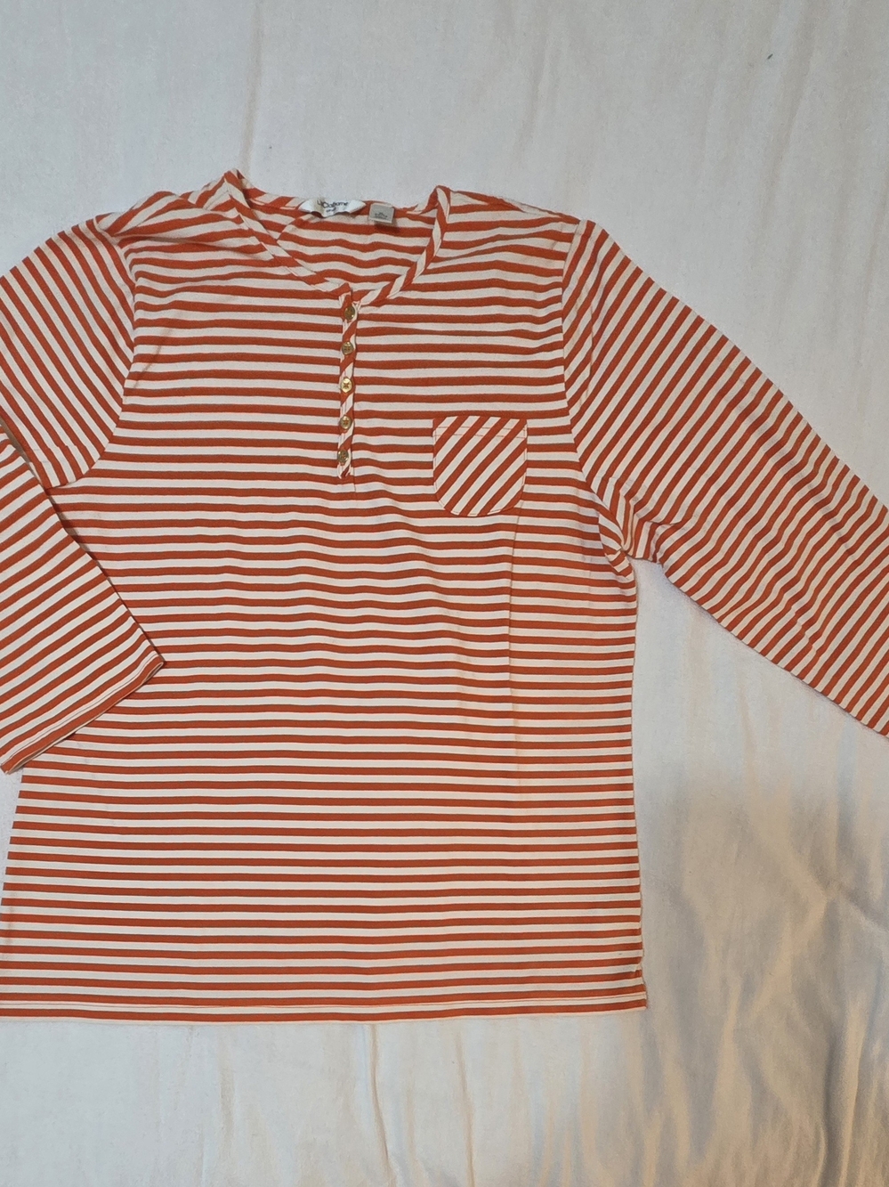 Liz Claiborne Orange & White Striped Long Sleeve Henley Tee